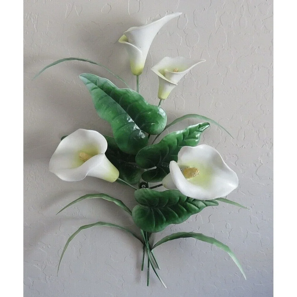 Tropical Calla Lily Flowers Wall Hanging Painted Metal 15